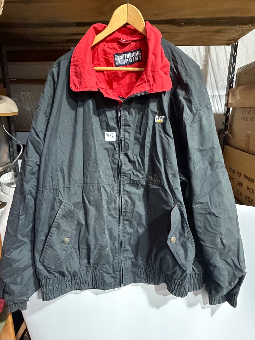 #4186-Men's Black CAT Windbreaker with Red Lining